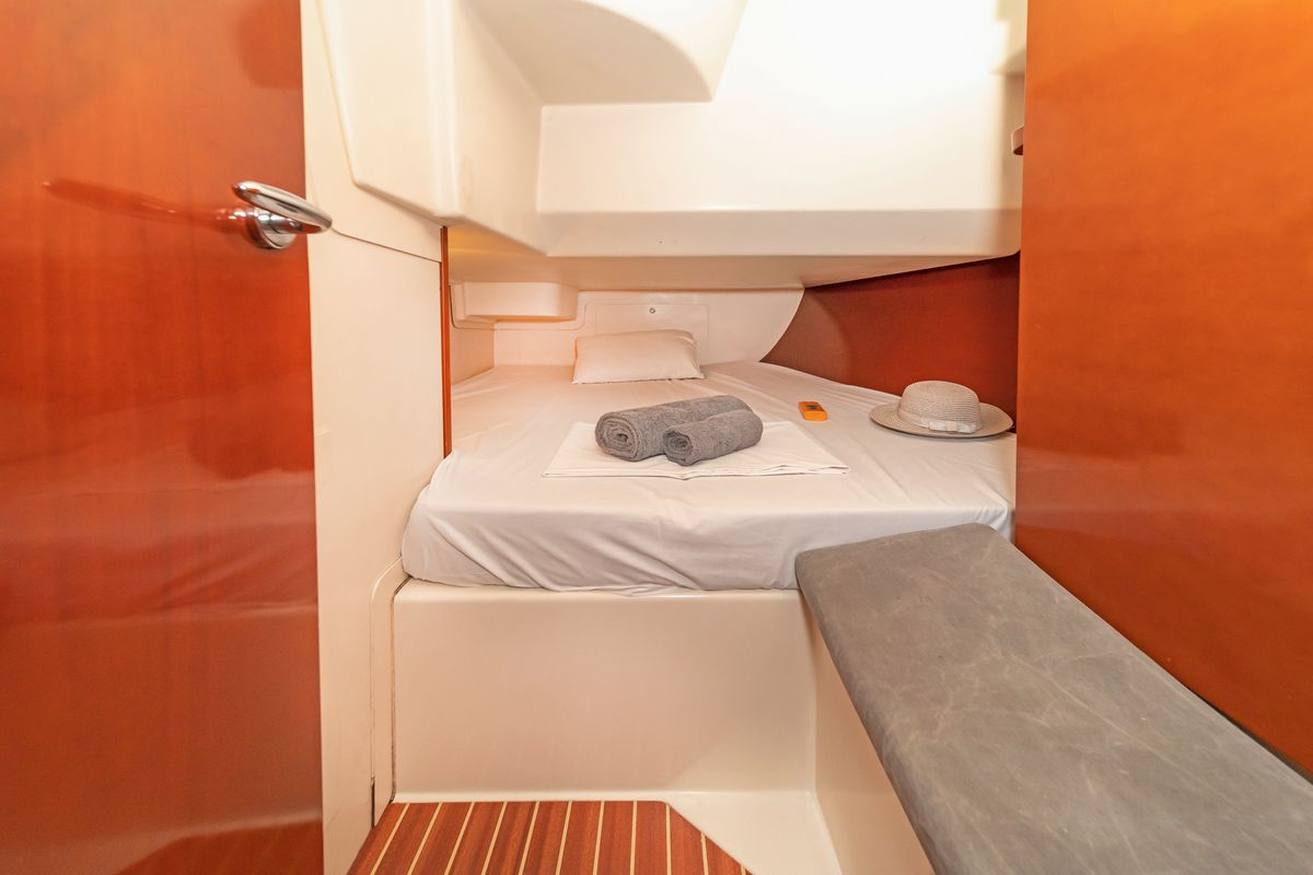 Cabin on Flyer of Lorne, a Hanse Yachts Hanse 400 sailboat at Kos, Greece