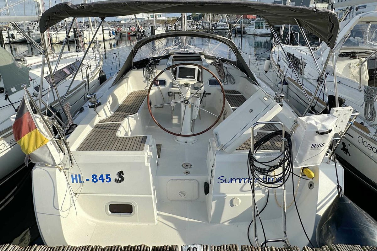 Cockpit of Summertime, a Beneteau Oceanis 37 sailboat at Heiligenhafen, Germany