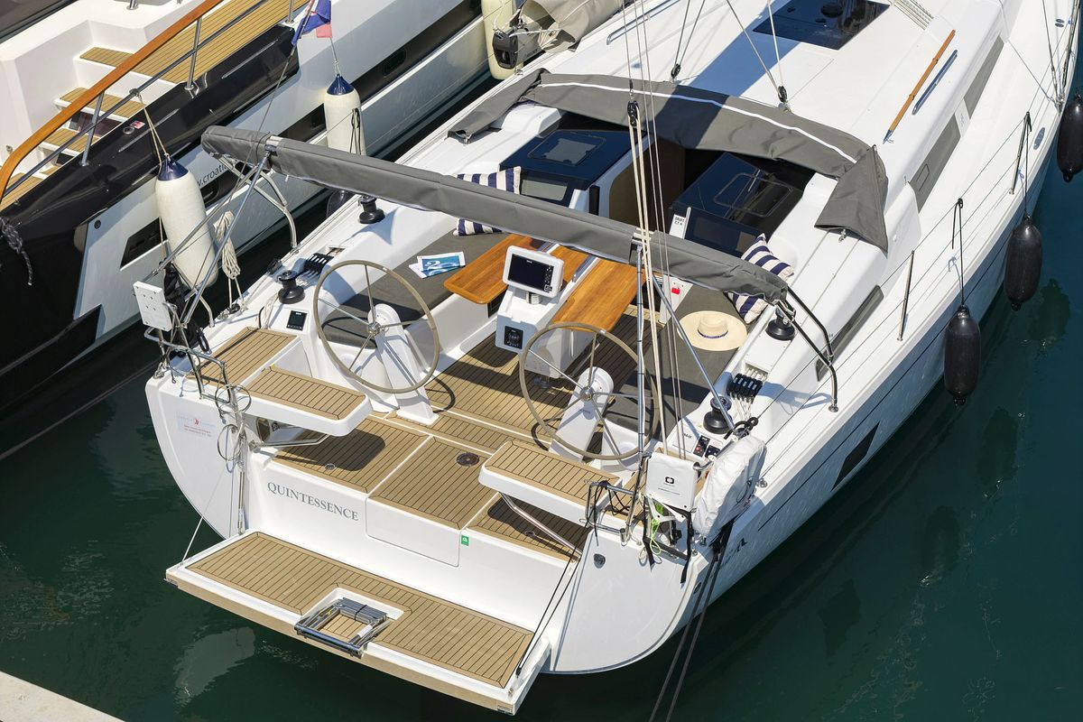 Exterior view of Quintessence, a Hanse Yachts Hanse 418 sailboat at Općina Sukošan, Croatia