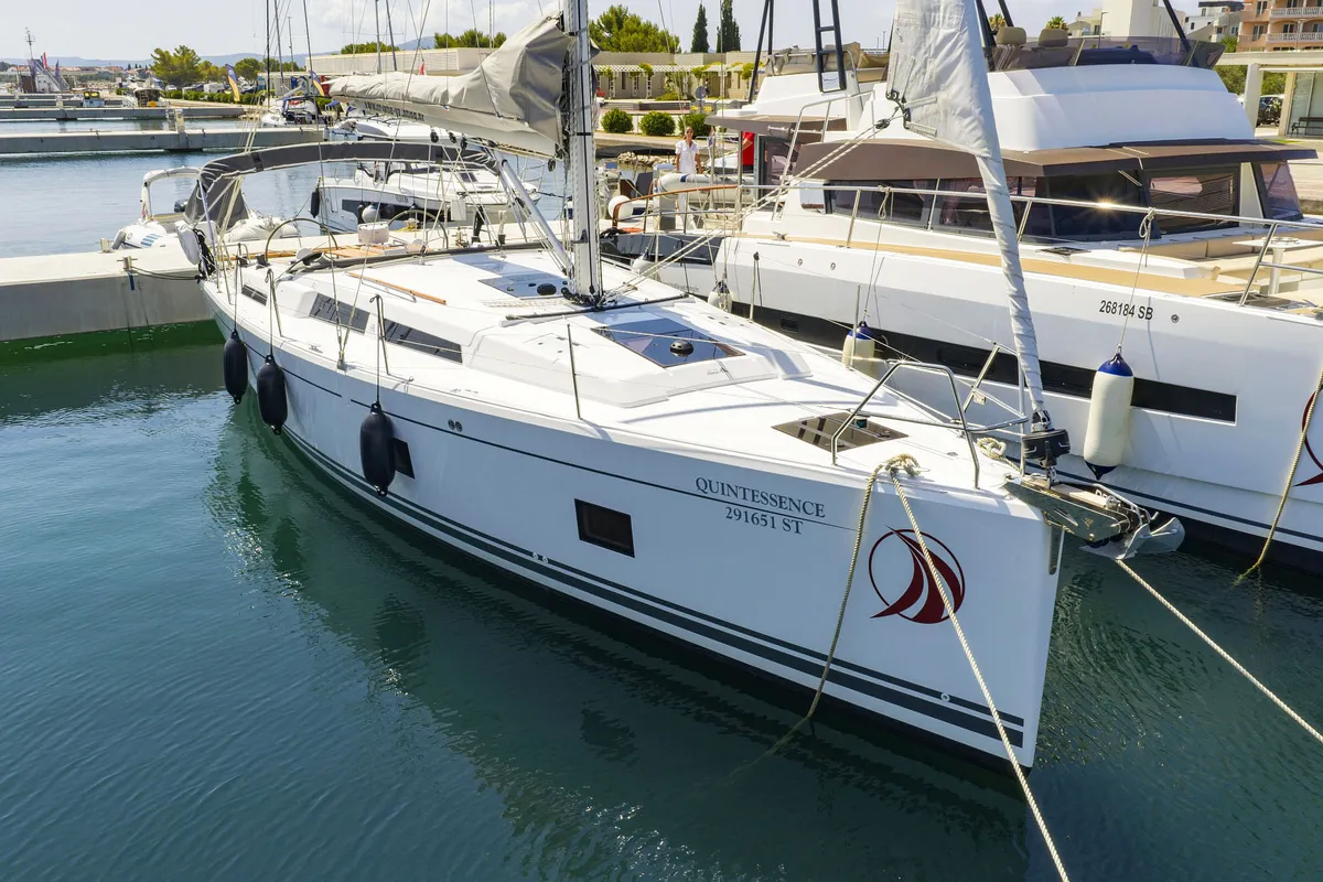 Exterior view of Quintessence, a Hanse Yachts Hanse 418 sailboat at Općina Sukošan, Croatia