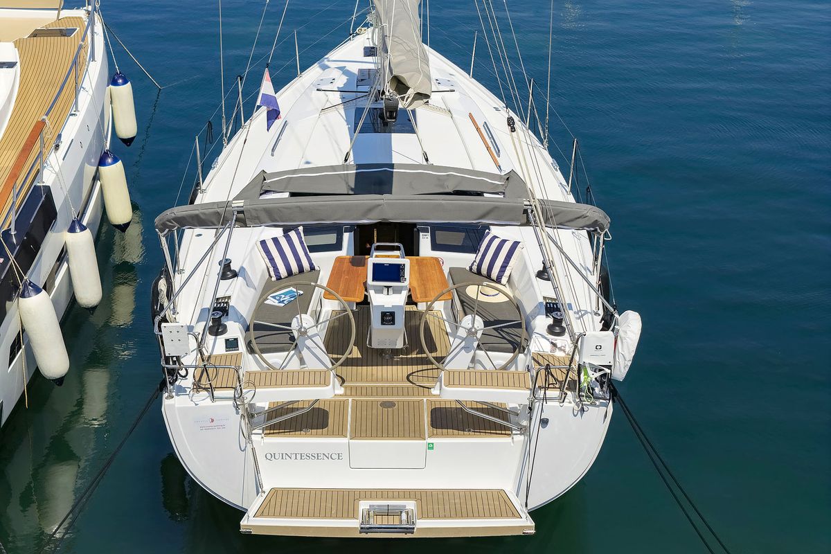 Exterior view of Quintessence, a Hanse Yachts Hanse 418 sailboat at Općina Sukošan, Croatia