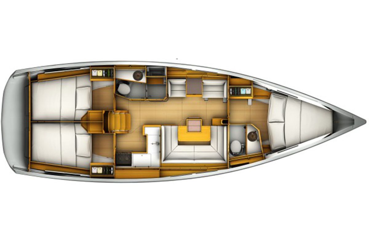 Floor plan of Sunsail 41.1 Classic, a Beneteau Oceanis 411 sailboat at Tonnarella, Italy