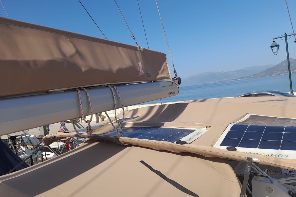 Deck of Thetis, a Elan Impression 45.1 sailboat at Municipal Unit of Palairos, Greece