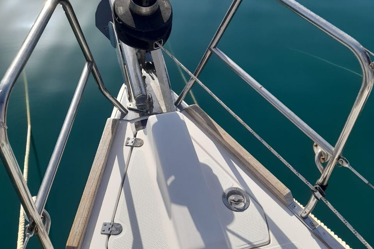 Deck of Thetis, a Elan Impression 45.1 sailboat at Municipal Unit of Palairos, Greece