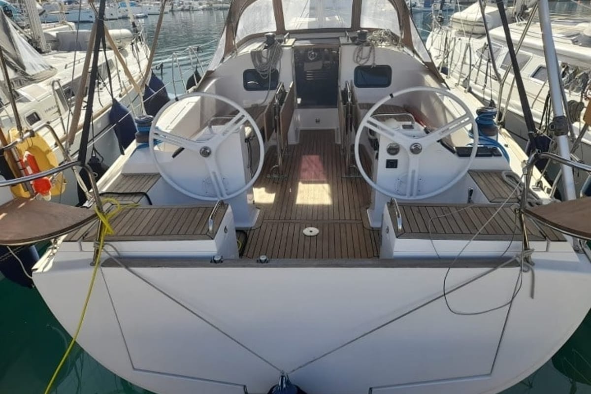 Cockpit of Thetis, a Elan Impression 45.1 sailboat at Municipal Unit of Palairos, Greece