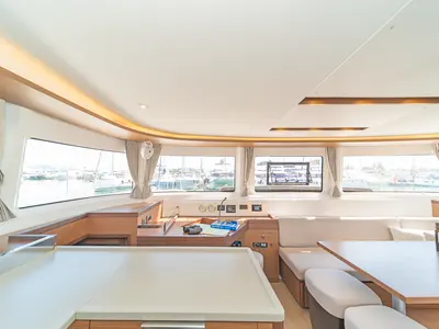 Salon of If, a Lagoon 46 catamaran at Gouvia, Greece