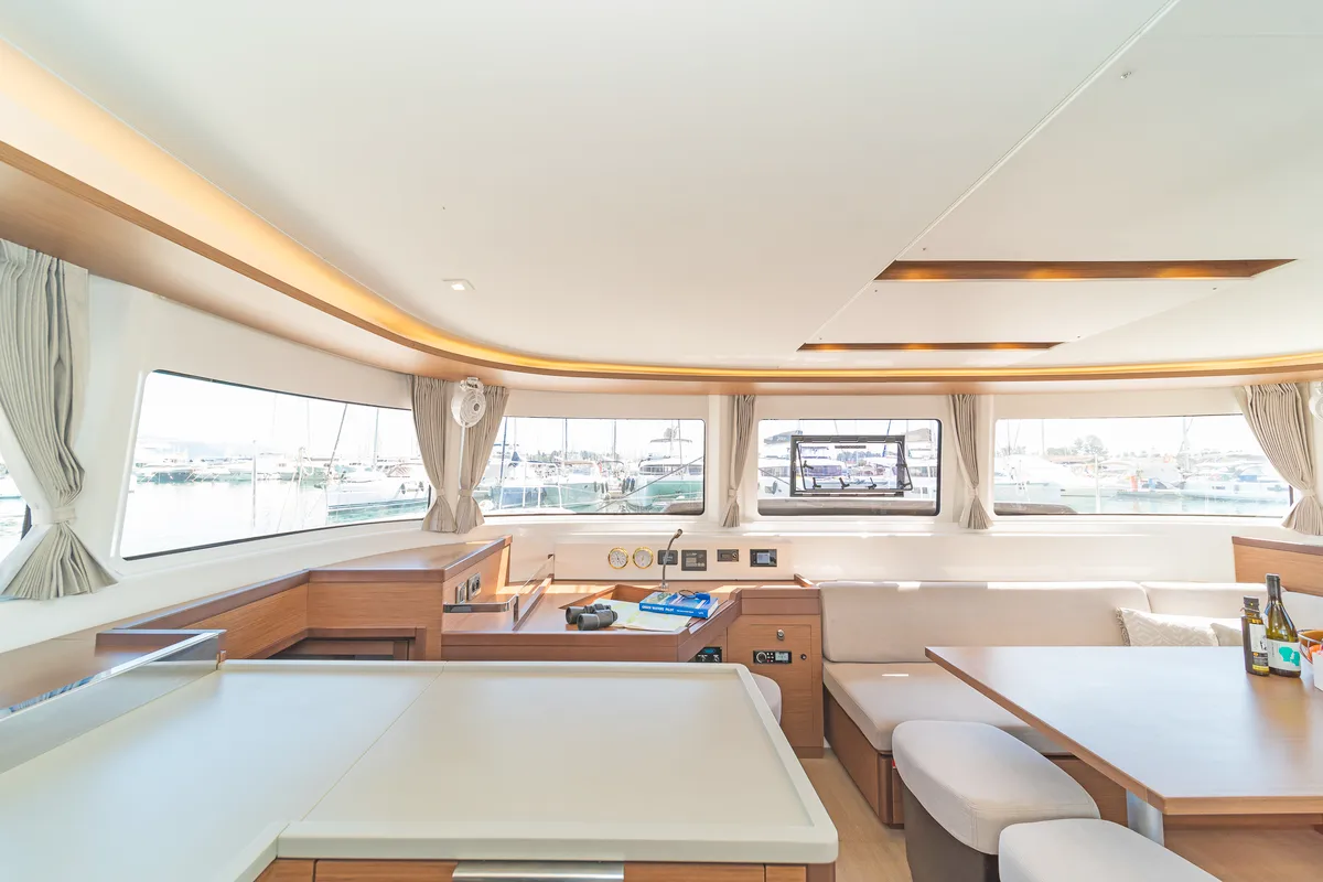 Salon of If, a Lagoon 46 catamaran at Gouvia, Greece