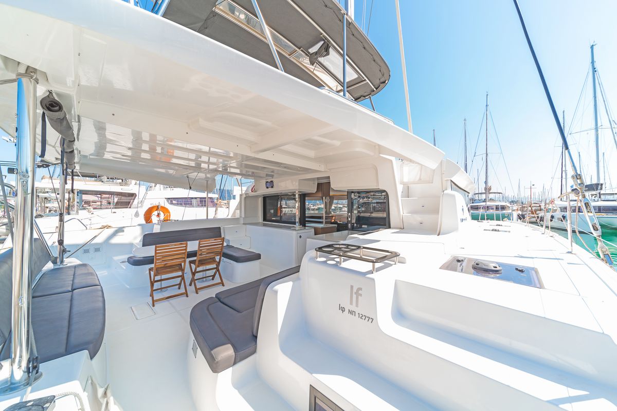 Deck of If, a Lagoon 46 catamaran at Gouvia, Greece