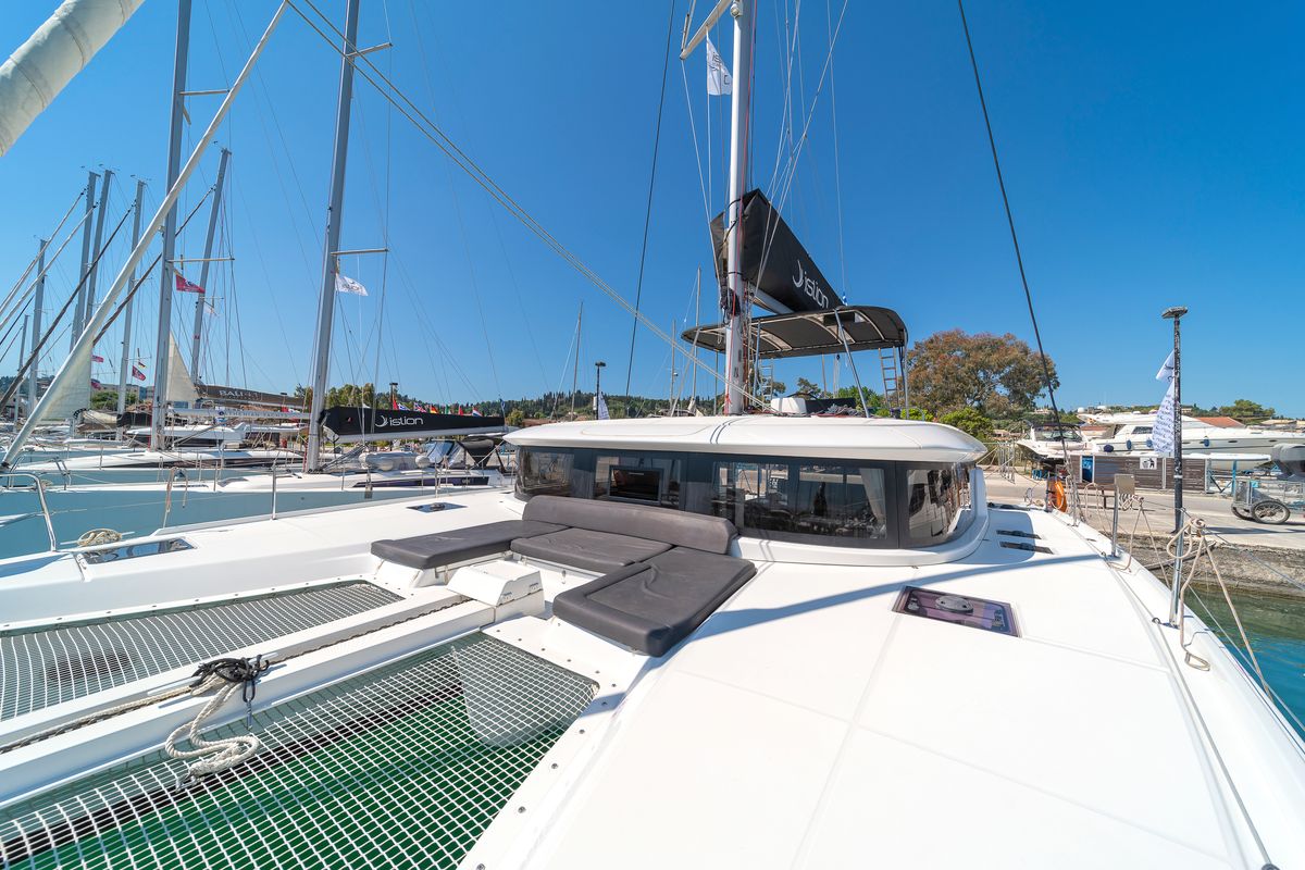 Deck of If, a Lagoon 46 catamaran at Gouvia, Greece