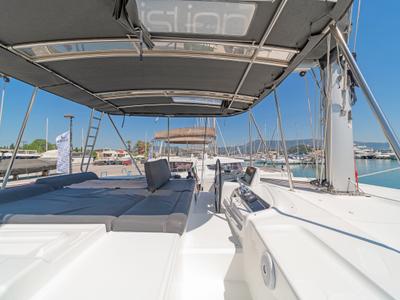 Cockpit of If, a Lagoon 46 catamaran at Gouvia, Greece