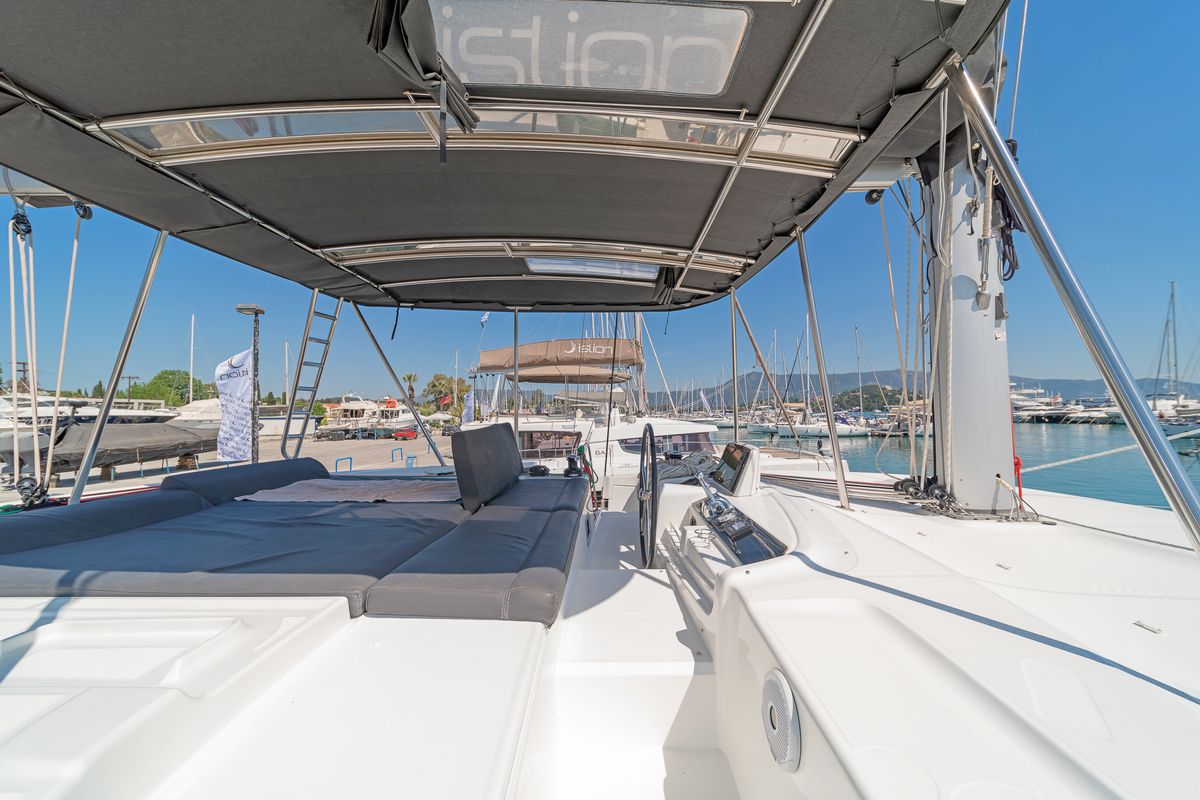 Cockpit of If, a Lagoon 46 catamaran at Gouvia, Greece