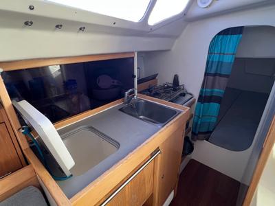 Galley of Little Wing, a RM Yachts RM 890 sailboat at Port Navalo, France