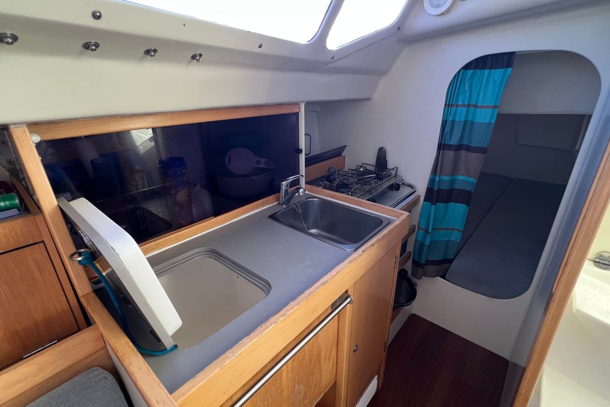 Galley of Little Wing, a RM Yachts RM 890 sailboat at Port Navalo, France