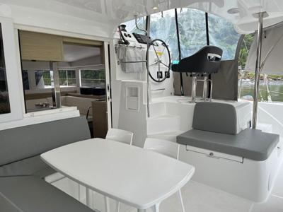 Cockpit of BALACOBACO, a Lagoon 40 catamaran at Paraty, Brazil