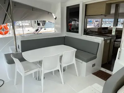 Deck of BALACOBACO, a Lagoon 40 catamaran at Paraty, Brazil