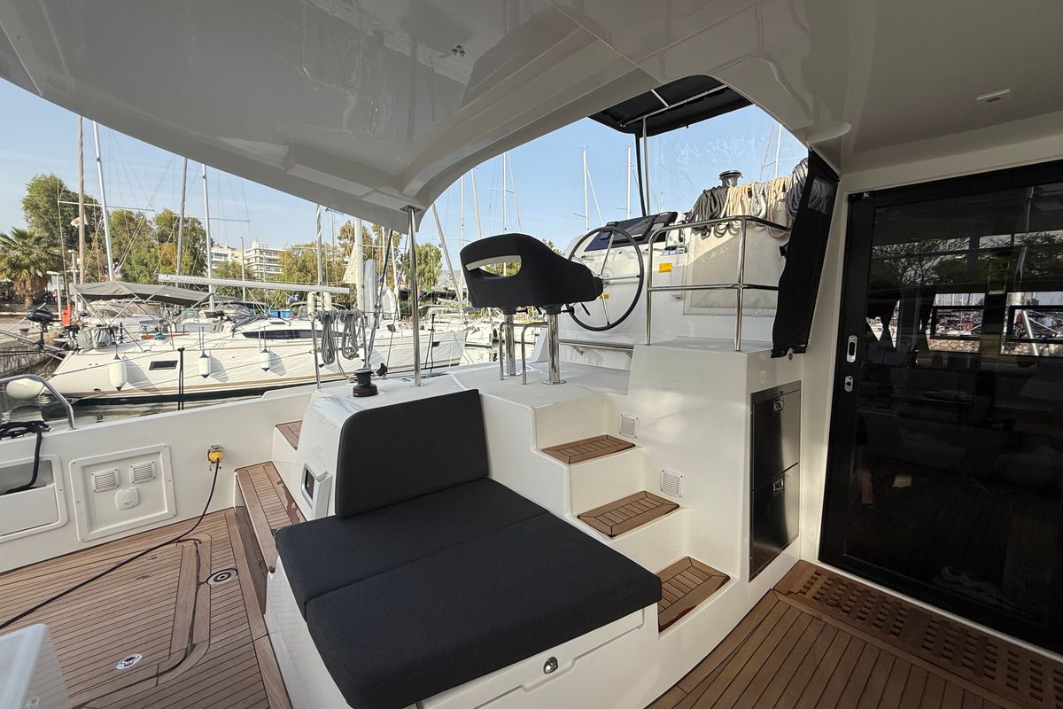 Cockpit of Bellatrix, a Lagoon 42 catamaran at Athens, Greece