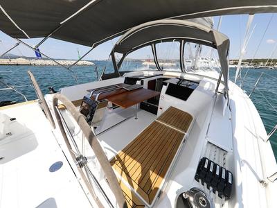 Deck of Chablis, a Hanse Yachts Hanse 388 sailboat at Seget Donji, Croatia