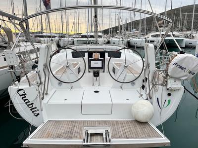 Cockpit of Chablis, a Hanse Yachts Hanse 388 sailboat at Seget Donji, Croatia