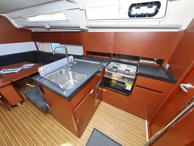 Galley of Chablis, a Hanse Yachts Hanse 388 sailboat at Seget Donji, Croatia