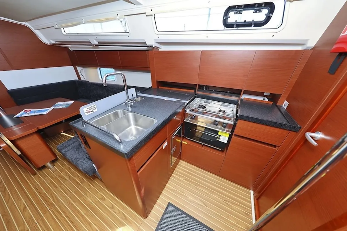 Galley of Chablis, a Hanse Yachts Hanse 388 sailboat at Seget Donji, Croatia