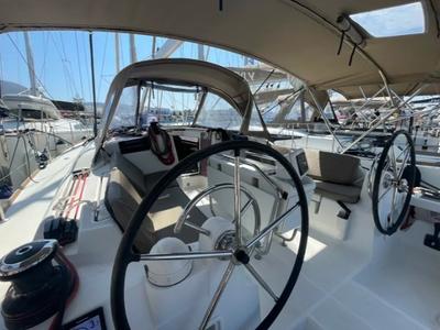 Cockpit of Blueberry, a Jeanneau Sun Odyssey 419 sailboat at Parikia, Greece