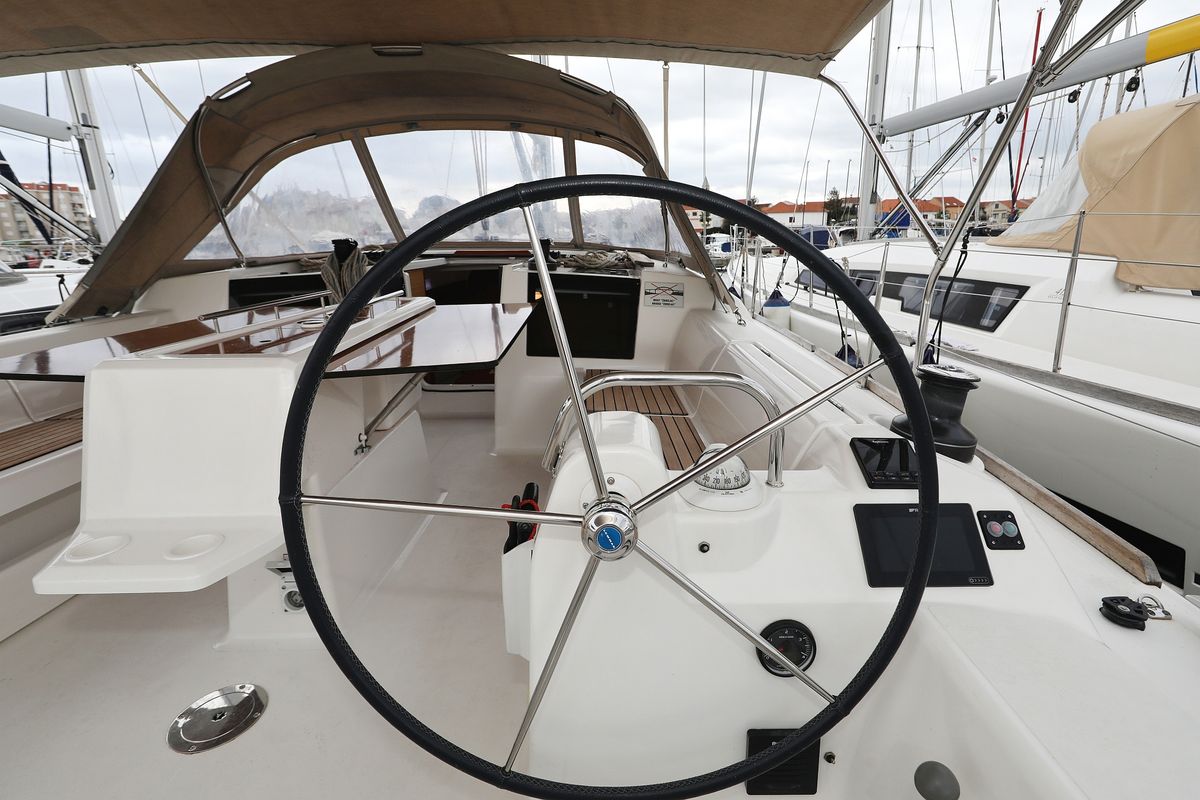 Cockpit of Mona, a Dufour 412 GL sailboat at Grad Biograd na Moru, Croatia