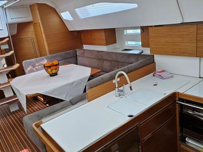 Galley of Fines De Claires, a Elan Impression 50 sailboat at Općina Baška Voda, Croatia