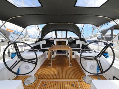 Cockpit of Furija, a Elan Impression 45 sailboat at Grad Biograd na Moru, Croatia