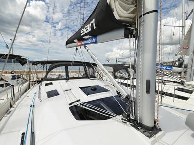 Deck of Furija, a Elan Impression 45 sailboat at Grad Biograd na Moru, Croatia