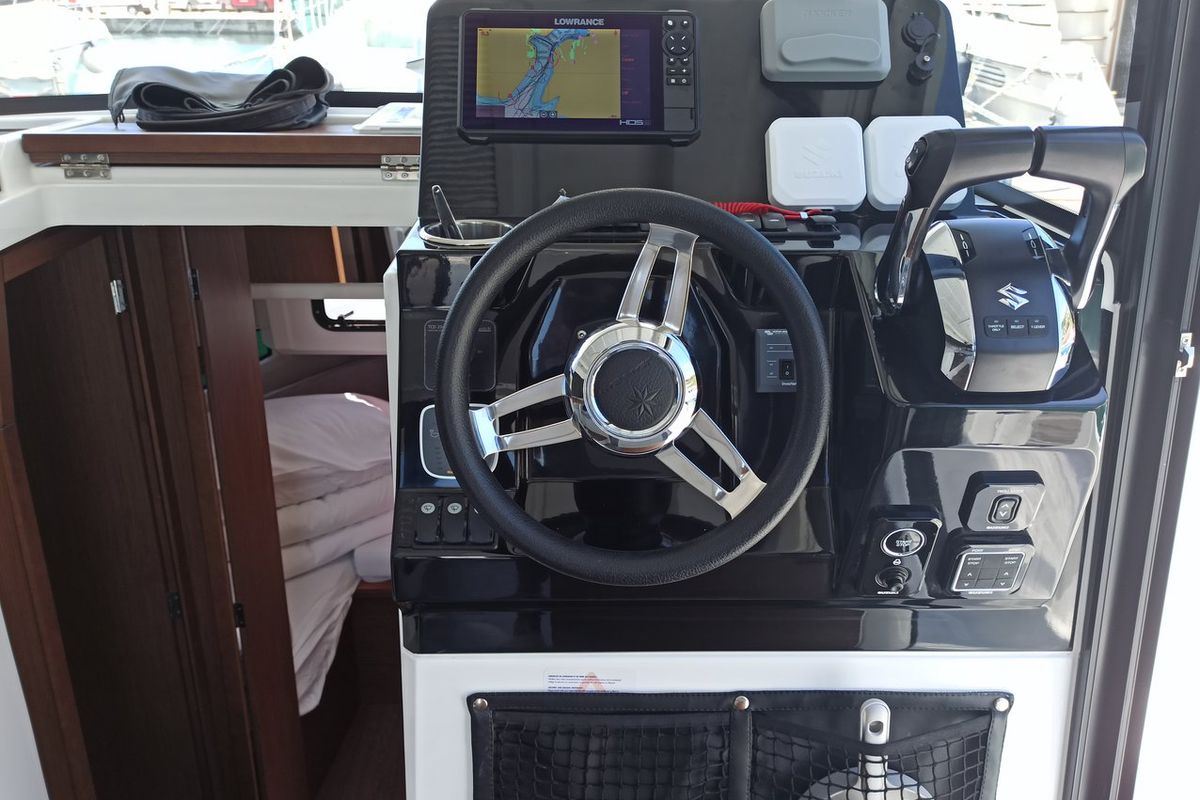 Cockpit of Surprise, a Jeanneau Merry Fisher 895 Sport Offshore motorboat at Punat, Croatia