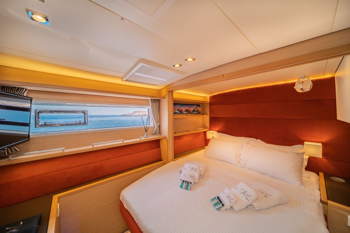 Cabin on FOR SAIL, a Lagoon 560 catamaran at Municipal Unit of Nea Peramos, Greece