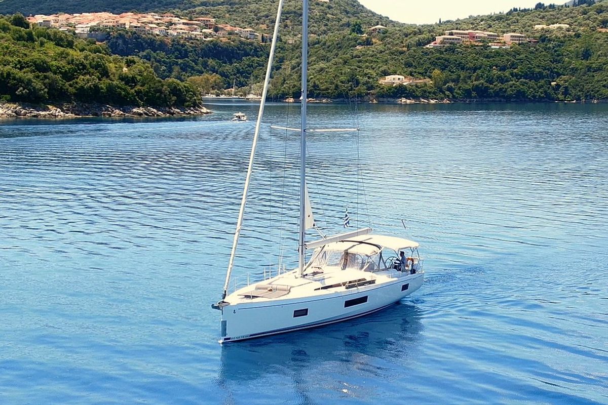 Exterior view of Infinity, a Beneteau Oceanis 51.1 sailboat at Municipal Unit of Lefkada, Greece