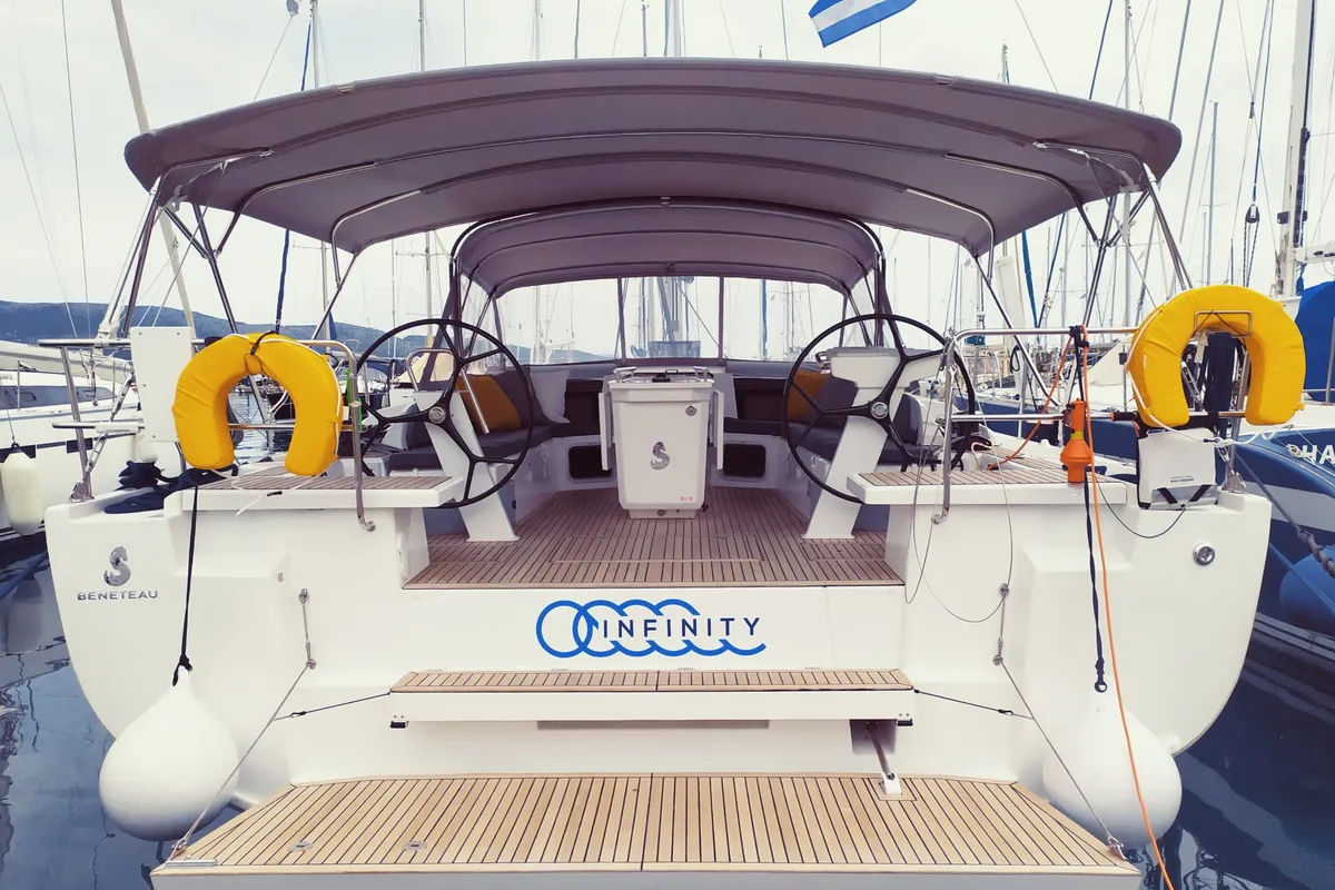 Exterior view of Infinity, a Beneteau Oceanis 51.1 sailboat at Municipal Unit of Lefkada, Greece