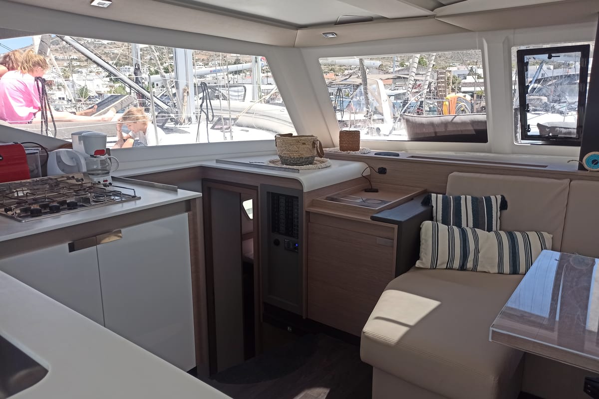 Galley of Almiriki, a Fountaine Pajot Isla 40 catamaran at Parikia, Greece