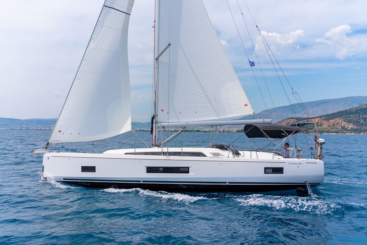 Exterior view of Joanna, a Beneteau Oceanis 46.1 sailboat at Volos Municipality, Greece