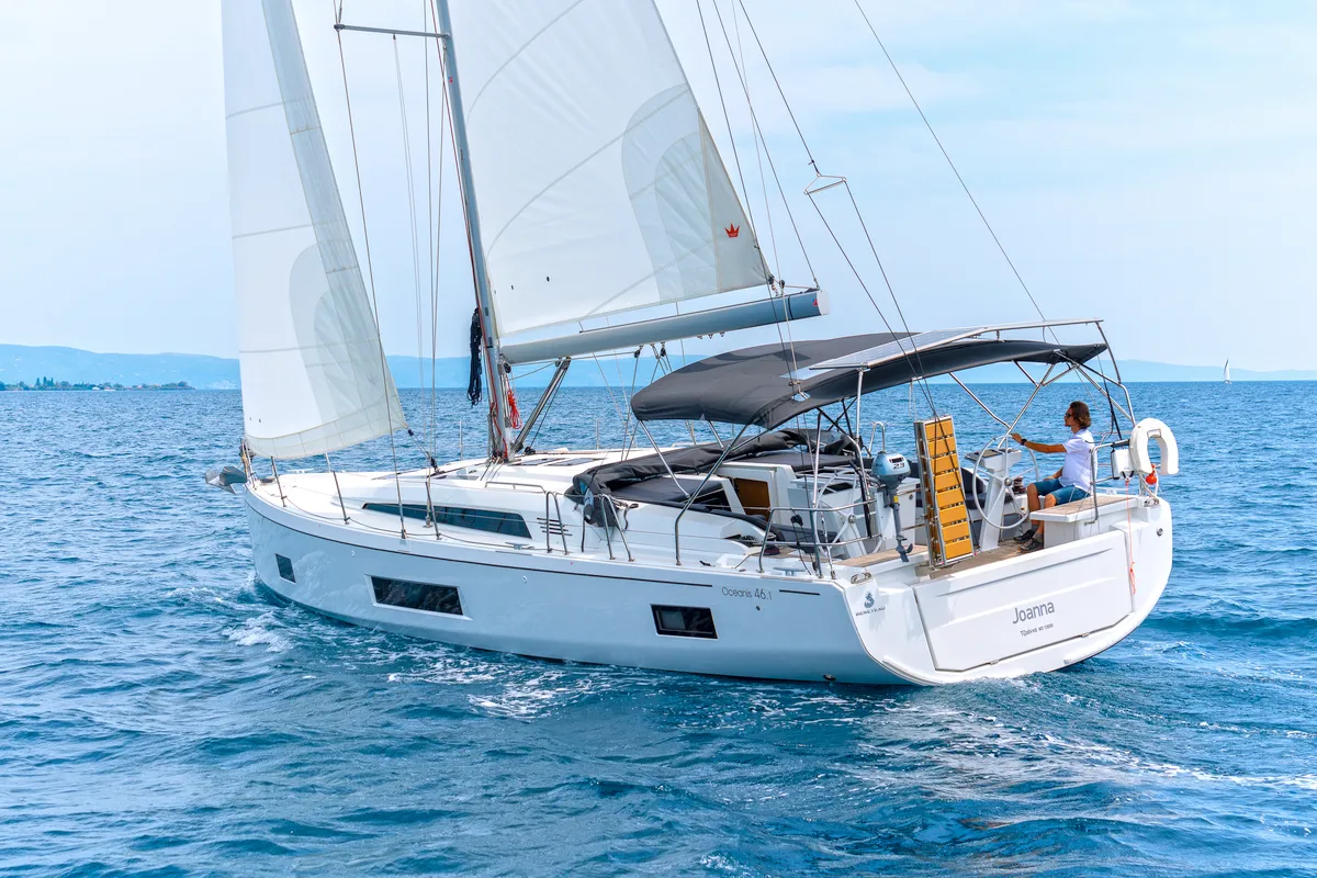Exterior view of Joanna, a Beneteau Oceanis 46.1 sailboat at Volos Municipality, Greece