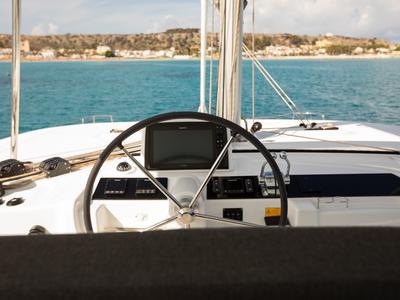 Cockpit of Sabari, a Lagoon 46 catamaran at Olbia, Italy