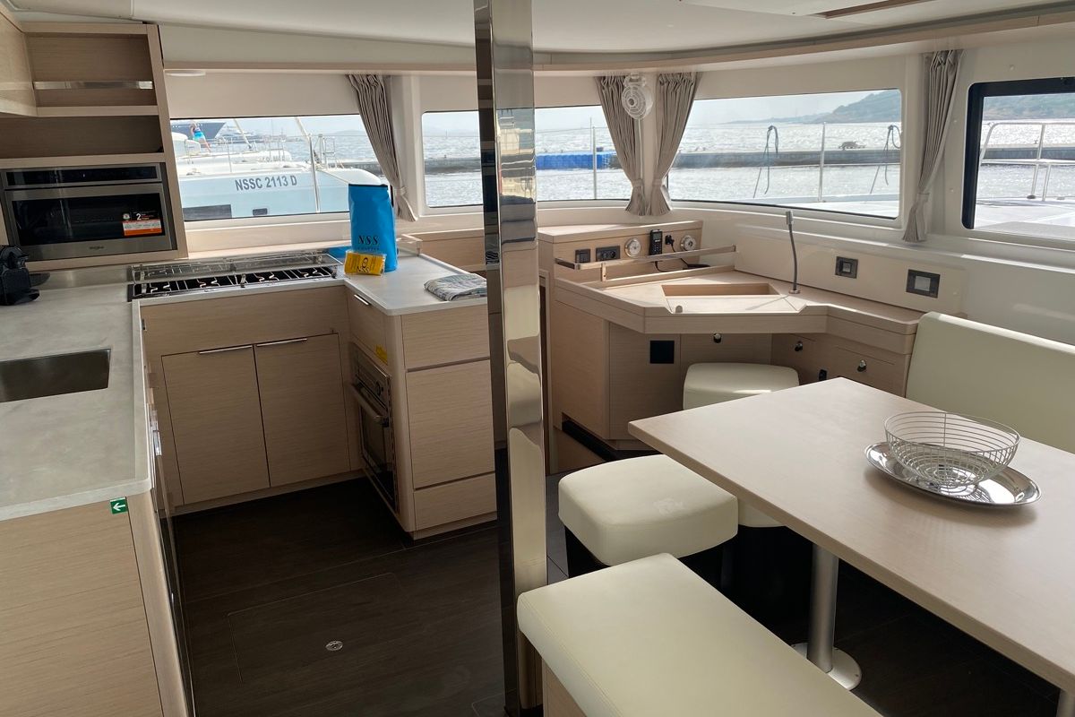 Galley of Archè II, a Lagoon 46 catamaran at Tonnarella, Italy