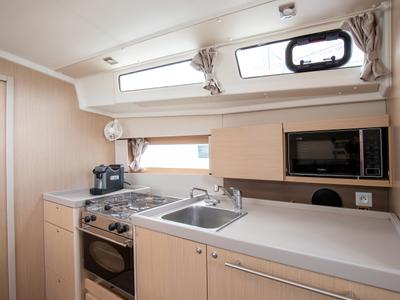 Galley of Eos, a Beneteau Oceanis 38.1 sailboat at Trapani, Italy