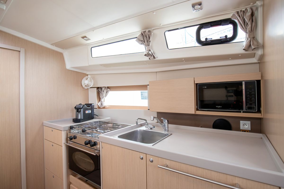 Galley of Eos, a Beneteau Oceanis 38.1 sailboat at Trapani, Italy