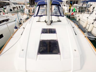 Deck of Eos, a Beneteau Oceanis 38.1 sailboat at Trapani, Italy