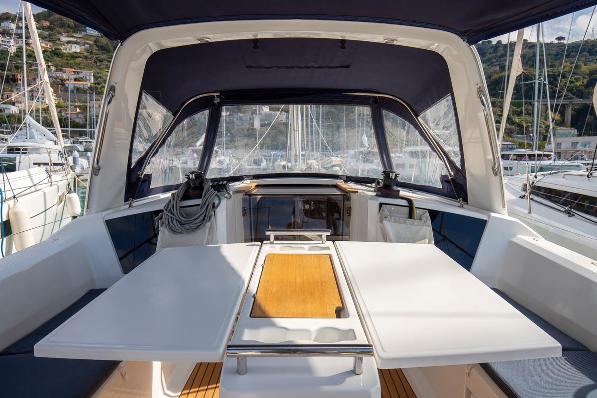 Deck of Eos, a Beneteau Oceanis 38.1 sailboat at Trapani, Italy