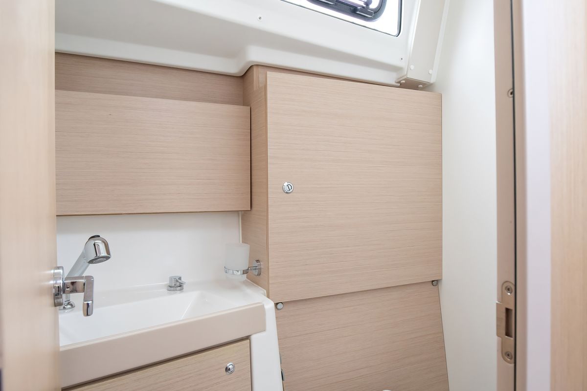 Cockpit of Eos, a Beneteau Oceanis 38.1 sailboat at Trapani, Italy
