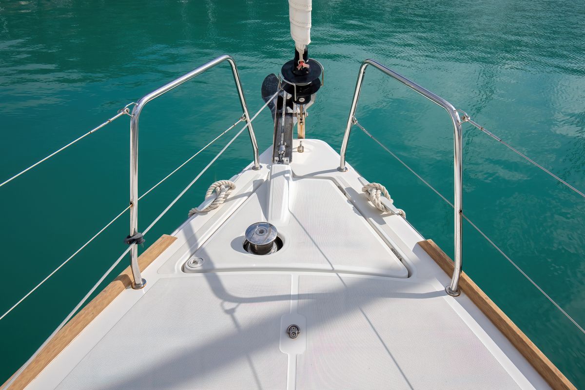 Exterior view of Eos, a Beneteau Oceanis 38.1 sailboat at Trapani, Italy