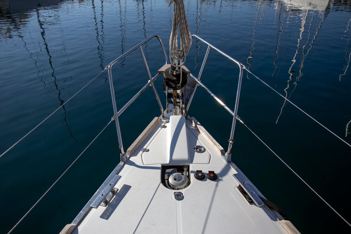 Deck of Tightrope, a Elan Impression 45 sailboat at Grad Pula, Croatia