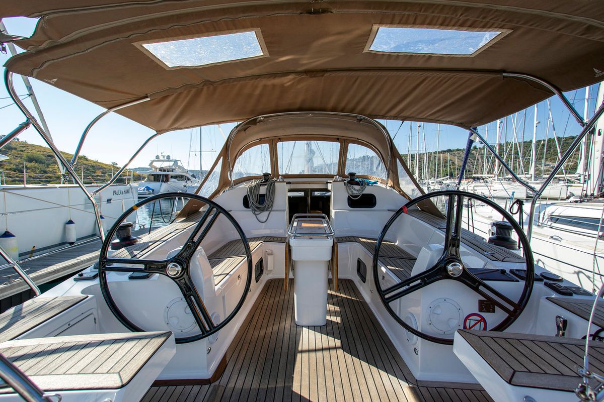 Deck of Tightrope, a Elan Impression 45 sailboat at Grad Pula, Croatia