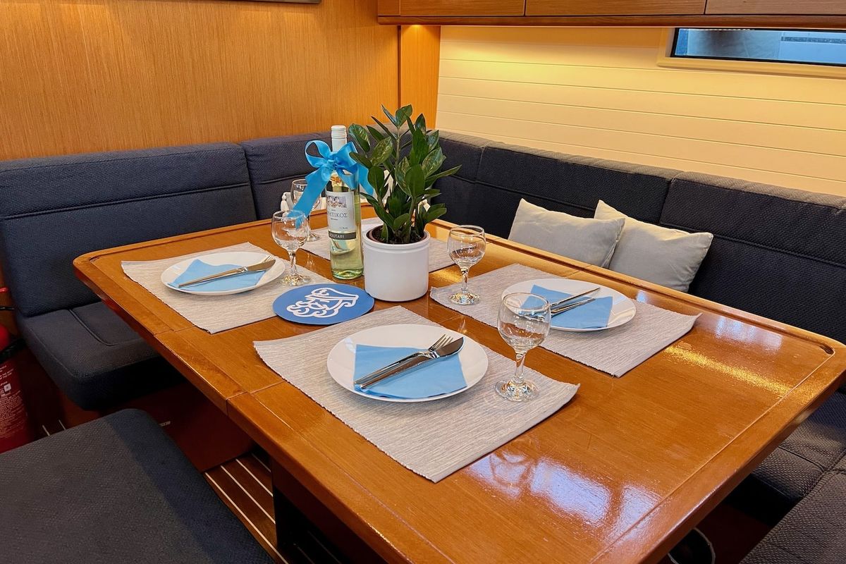 Salon of Veronica, a Bavaria Cruiser 46 sailboat at Athens, Greece