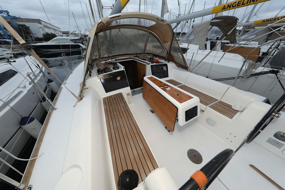 Cockpit of Feniks, a Dufour 350 GL sailboat at Grad Vodice, Croatia