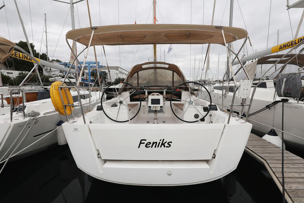 Cockpit of Feniks, a Dufour 350 GL sailboat at Grad Vodice, Croatia