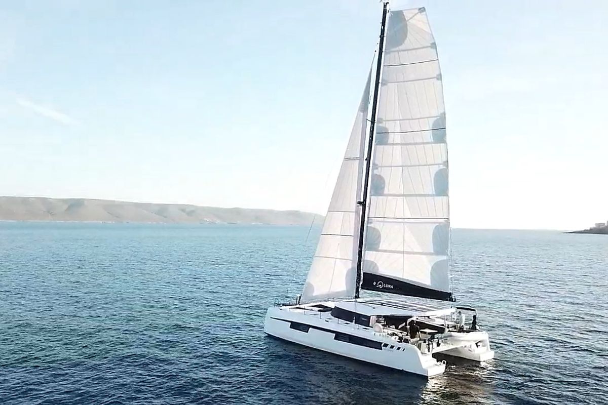 Exterior view of Luna, a Nautitech 48 Open catamaran at Lavreotiki Municipal Unit, Greece